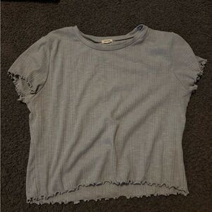 Women's Blue Ruffle Trim Top